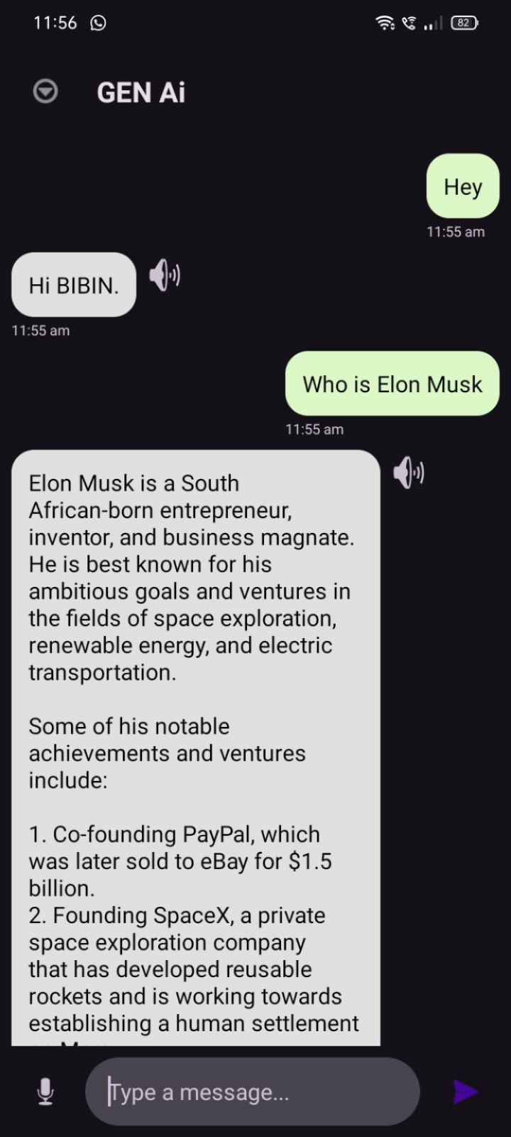 Screenshot of the AI assistant app interface.