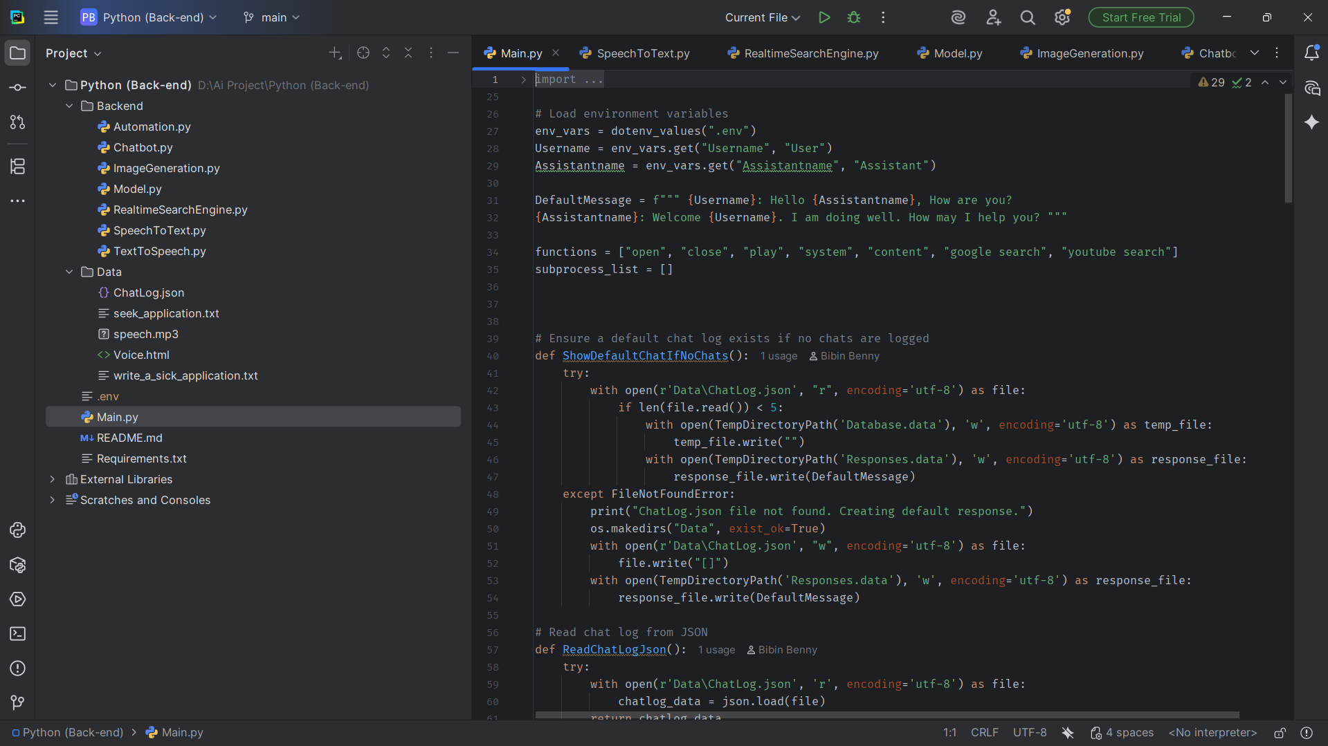 Development screenshot of the AI assistant in an IDE.